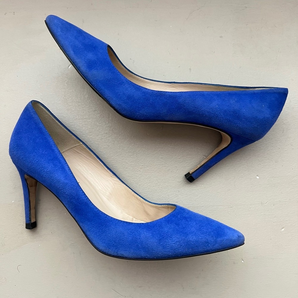 LK Bennett London Classic Floret Royal Blue Suede Pointy Toe Pump Women 7.5-8 38